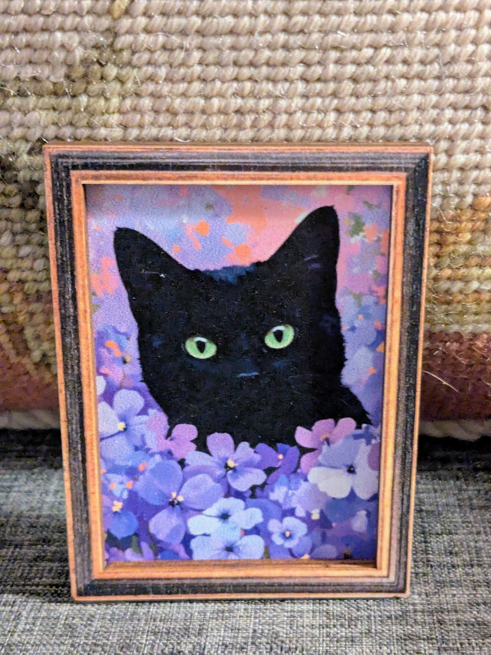Cute Black Cat Among Purple Flowers Art Print Magnet.
